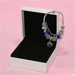 Pandora Jewelry를위한 Charm Bracelets 패션 파란색 펜던트 팔찌 Sier 도금 Diy 스타 달 박스 드롭 배달 dhlae