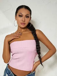 Kvinnors tankar Kvinnor Stickad Ribbed Bandeau Tube Tops Solid Color Summer Casual ärmlös rygglös off-shoulder Crop Streetwear Club Wear