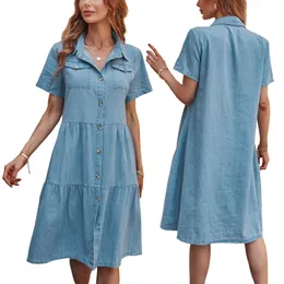 Dżinsowa sukienka dla kobiet Babydoll Warunkowane krótkie zbiór koszuli sukienki dżinsowe