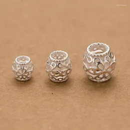 Lösa ädelstenar 925 Sterling Silver Hollow Out Flower Barrel Peads 7mm 9mm 11mm Big Hole Armband Spacer Components Diy Jewelry Materials