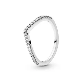 Bröllopsringar Real Sterling Sier Sparkling Wishbone Ring för Pandora CZ Diamond Designer Jewelry Women Girl Gift Rose Gold Wit DHF12