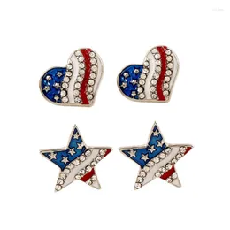 Stud Earrings Creative Fashion Drop Oil Inlaid Zircon Five-pointed Star Love Couple Personality American Flag Men And Women Earri