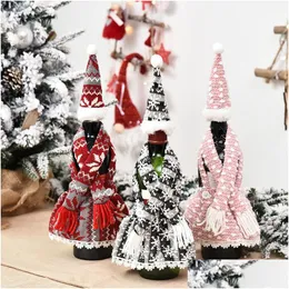 Decorazioni natalizie Bottiglia di champagne Er Grembiule Set Design Festival Tavolo da vino rosso Dress Up Puntelli Drop Delivery Home Garden Festive Dhwrl