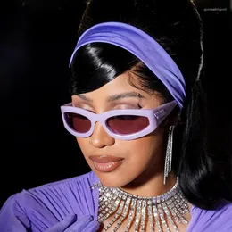 Okulary przeciwsłoneczne Purple damskie marka mody 2023 Designer metalowy pasek owalny prostokąt okulary przeciwsłoneczne Uv400 Ladies fioletowe okulary