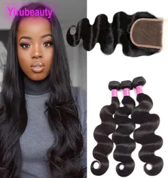 Brazilian Virgin Hair 3 Bundles With 4X4 Lace Closure Natural Color Body Wave Bundles With Top Closures 830inch Cheap Hair Extens1551793