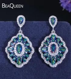 Cuelga la lámpara BeaQueen Fancy Women Blue Green Multicolor Cubic Zircon Rainbow Big Hanging Drop Earrings Declaración Jewlery Ac7520472