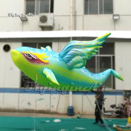 5m Fantastic Hanging Large Illuminated Inflatable Flying Fish Cartoon Sea Animal Balloon With Wings For Club Event