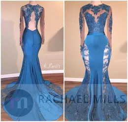 Real Pos Sheer Illusion Long Sleeves Mermaid Prom Dresses Keyhole Sexy Open Back Lace Appliques Long Evening Party Gowns BA82618389004