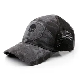 Chapéus ao ar livre verão Camuflagem militar Skull Baseball Mesh Cap ajustável Airsoft Tactical Chinket Casquette Hats For Men Women 230526