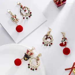 Stud Earrings 2023 Silver Cartoon Snowman Christmas Tree Bell Snowflake Clear For Women Wedding Fashion Jewelry