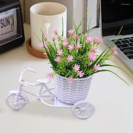 Dekorative Blumen, Rattan-Fahrradvase mit Seide, bunter Mini-Rosenblumenstrauß, Gänseblümchen, künstliche Blumen für Zuhause, Hochzeitsdekoration