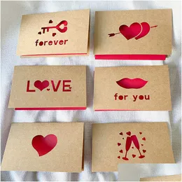 Greeting Cards Kraft Paper Love Card Valentines Day Hollow Thanksgiving Birthday Wedding Blessing 6Pcs/Set Drop Delivery Home Garden Dhabp