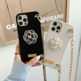 Luxury Brand Desginers Cases for new iphone14promax 13pro 12 promax 11pro mini with Neck Chain necklace Colors oneth Leather cover Elegant Flower Camelila New Case