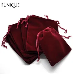 Funique Drawstring Bags 10PCSダークレッドベルベットポーチバッグ