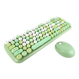 Combos Mofii Candy XR 2.4G trådlöst tangentbordmuskombo med 100Key runda tangentkaps blandade färg tangentbord 4key ergonomisk mus grön