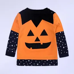 Kläder sätter 2023 Autumn Children's Halloween Pumpkin kostym Fyra spädbarn långärmad byxor hatt kappa cosplay festlig humör pojke kläder