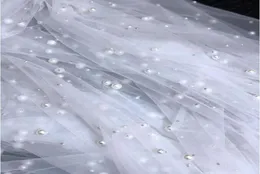 1-stufiger Kathedralen-Kristallperlen-Hochzeitsschleier, einlagiger langer, kathedralenlanger Brautschleier mit Perle in Elfenbein, nach Maß gefertigt9698968