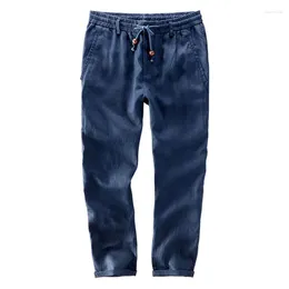 Men's Pants Spain Style Suehaiwe's Brand Designer Ankle-Length Linen Men Solid Casual Trousers 40 Size Loose Pantalon Hombre