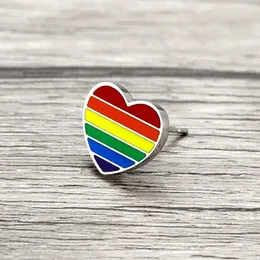 Stud Earrings 1piece Trend Stainless Steel Heart Ear Man Rainbow Epoxy Personality For Male Hip Hop Punk Jewelry Gifts