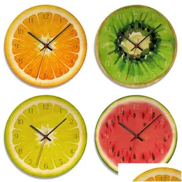 Wall Clocks Fruit Clock Orange Lemon Fruits Lime Pomelo Modern Kitchen Watch Home Decor Tropical Art Timepiece Drop Delivery Garden Dhbq7