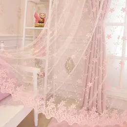 Curtain Korean Pastoral Pink Blackout Princess Curtains For Girls Kids Living Room Bedroom Windows Treatment Sheer Tulle Romantic Screen