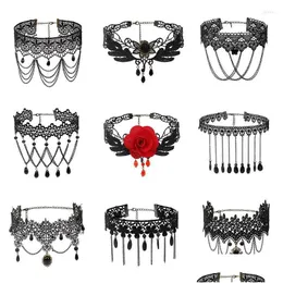 Chokers Choker Vintage Fringe Lace Pendant Goth Punk Clavicle Chain Water Drop Pearl Sunflower Charm Necklace Jewelry For Women Deli Dh5Ck