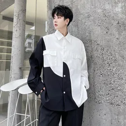 Mäns casual skjortor 2023 män blus fjäder lapptäcke lapel långärmad streetwear toppar koreanska lösa singel breasted mode camisa b48