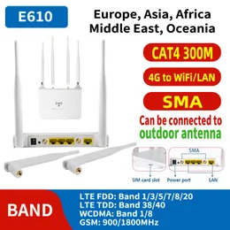 Маршрутизаторы 300 Мбит/с LTE Mobile Hotspot Network Wireless Modem 4G Router Wi -Fi с SIM -картой SMA Внешние антенны RJ45 WAN/LAN Port E610
