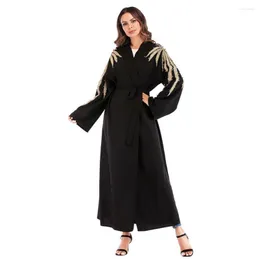 エスニック服ブラック刺繍ビーズドバイアバヤ着物カーディガンビーズムスリムドレスマキシドレスA1047
