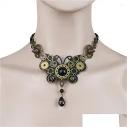 Chokers Choker Vintage Punk Style Small Bronze Gears Ered Butterfly Steampunk Necklace Drop Delivery Smycken Halsband Pendants DHMF7