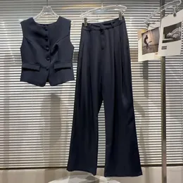 Kvinnors tvådelade byxor PREPOMP 2023 Summer Collection ärmlös Blazer Vest Long Casual Wide Leg Women Set Tracksuits 509