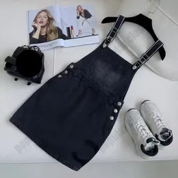 Casual Jean Dresses Women Sleeveless Suspender Short Skirt Summer Mid-Length Slim Sexy Female Letter Clothes SML