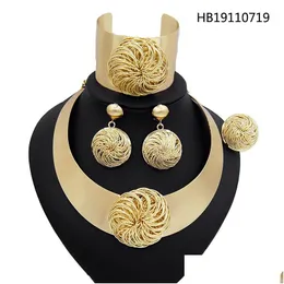 Серьговые ожерелье Яйли Нигерийская свадьба Африканские свадебные ювелирные украшения для женщин Золотой и сережного браслетного кольца DERSV0 DESV0