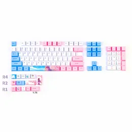 Kombos PBT 116 KEYS KIRMIZI VE MAVİ SAKURA TREE Love Key Makinesi OEM Profili 1.75U Kiraz MX Anahtarları için Vardiya Mekanik Klavye 60/87/104