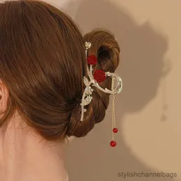 Other 2023 New Elegant Rose Tassel Hair Claw Hair Clips for Women Fashion Shark Clip Ladies Ponytail Hair Headdress