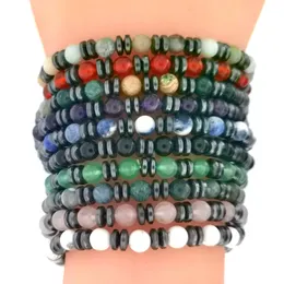 6 mm varie perle di pietre preziose di cristallo naturale con braccialetti di perline in lega nera braccialetti semplici alla moda per uomo e donna