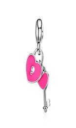 Fits Pandora Bracelets 20pcs Pink Heart Love Locker Key Pendant Silver Charms Fits pandora Charms Bracelet Beads For Jewelry Makin5848530