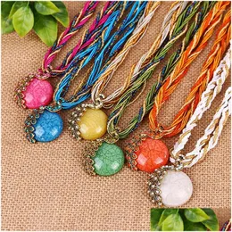 Pendant Necklaces Vintage Retro Bohemia Style Green Stone Mtilayer Beads Chain Crystal Grain Water Drop Necklace Delivery Jewelry Pen Dh623