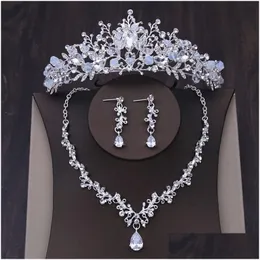 Headpieces Luxury Diamond Goddess Crown Set Bride Necklace Earrings Three Piece Wedding Hair Accessories Street Shooting Drop Delive Dhtqf