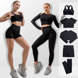 Yoga outfit 2/5PC Kvinnors träningsdräkt Sömlös yoga Set Women Sportswear Suit For Fitness Workout Clothes Sports Outfit Gym Set Sports Suits 230526