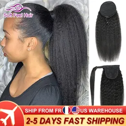 Ponytails Kinky Straight Ponytail Cabello humano Drawsting Wrap Around Ponytail Extensiones para mujeres Brazilian Clip In Hair Soft Feel Hair 230529