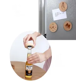 100Pcslot DIY Wooden Round Shape Bottle Opener Coaster Fridge Magnet Decoration Beer Bottle Opener Custom logo SN26042132685