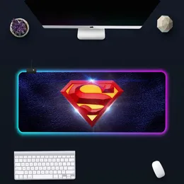 Rests DC Hero Superwoman Superman RGB PC Gamer Keyboard Mouse Pad Mousepad LED Glowing Mouse Mats Rubber Gaming Computer Mausepad