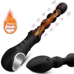 Sex Toy Massager Anal Vibrator Long Beads Heating Butt Plug Toys for Men Women Gay Prostate Massage 7 Speeds Usb Charging G-spot