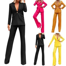 Женские спортивные костюмы Women 2 Piece Suits Suits Установите кнопку с длинным рукавом с высокой талией брюк для деловой работы