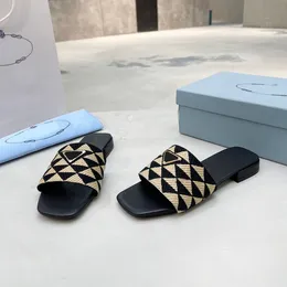 Triangle Jacquard Satin Slippers Flat Slides Summer Sandals Shoes