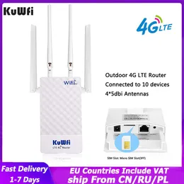 Yönlendiriciler Kuwfi Dış Mekan 4G WiFi Yönlendirici 300Mbps Su Geçirmez Kablosuz Yönlendirici 4G SIM Kart Modem WiFi Genişletici IP kamera için 4 anten ile