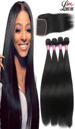 9A Straight Hair bundles With Closure Brazilian Virgin Human Hair With Closure 4x4 Lace Closure With Brazilian Hair Weave Bundles2348003