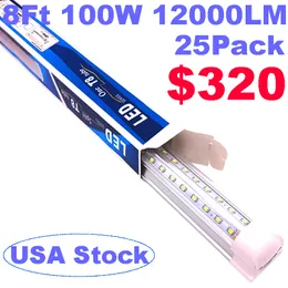 V Formas integradas Tubos de LED 8 pés 8 pés 96 polegadas Bubs LED 100W T8 LADES duplo laterais Iluminação Ultra brilhante Tampa clara Branca fria 6500K AC85-265V Luzes de loja