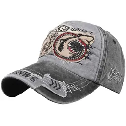 Snapbacks New Shark Embroidery Wash denim baseball cap 100% Cotton Unisex Casual Fashion Dad Outdoor Sports Sun Truck Driver Hat G230529